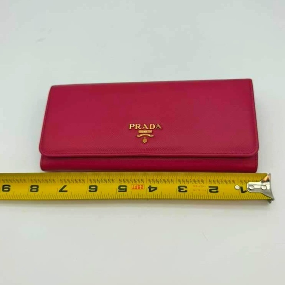 Prada Saffiano Leather Wallet Red Authentic Prada Wallet Chain Included - Picture 7 of 13